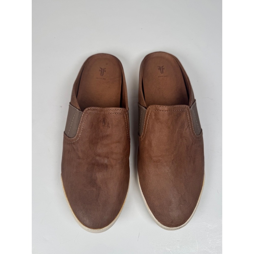 Frye Melanie Gore Mules Brown Leather Slip On Flat Casual Shoes Women's Size 9M - Picture 4 of 8